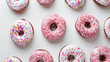 Colorful Tasty Donuts Flat Lay on White Background - Tempting Bakery Pastries for Indulgence