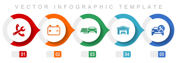 Leinwandbilder - Car serivce flat design infographic template, miscellaneous symbols such as tools, workshop, battery and renewable energy, vector icons collection