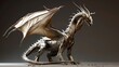 Craft a side view minimalist design of a majestic dragon, rendered in CG 3D with sleek, metallic textures for a modern twist