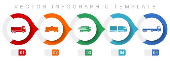 Fototapete - Transport flat design infographic template, miscellaneous symbols such as truck, cistern, wagon and delivery, vector icons collection