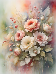 Wall Mural - watercolor background with flowers