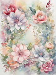 Wall Mural - watercolor background with flowers