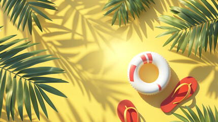 Poster - A summer themed image with an inflatable ring, flip-flops, and palm shadows.