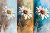 Fototapeta Boho - Colorful daisies on a vibrant background with blue, yellow, and white hues