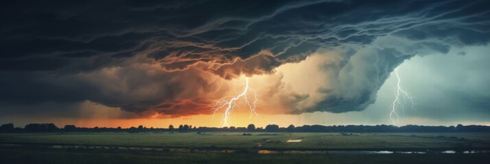 Wall Mural - dramatic huge clouds of thunderstorm on sky with sunset