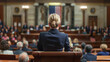© standret - Woman politician in the congress speaking front view simetrical