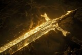 Fototapeta Miasto - A golden sword with a glowing aura