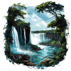 Wall Mural - A beautiful waterfall surrounded by trees and a river