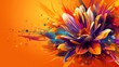   Vibrant flower against orange backdrop, petals speckled with paint splatters