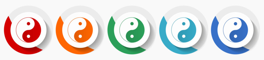Poster - Ying yang vector icon set, flat icons for logo design, webdesign and mobile applications, colorful round buttons