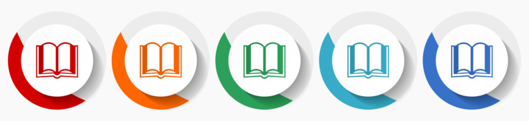 Leinwandbilder - Book vector icon set, flat icons for logo design, webdesign and mobile applications, colorful round buttons