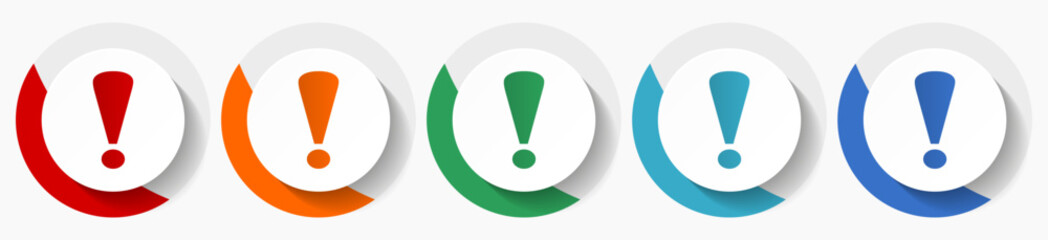 Aufkleber - Exclamation sign vector icon set, flat icons for logo design, webdesign and mobile applications, colorful round buttons