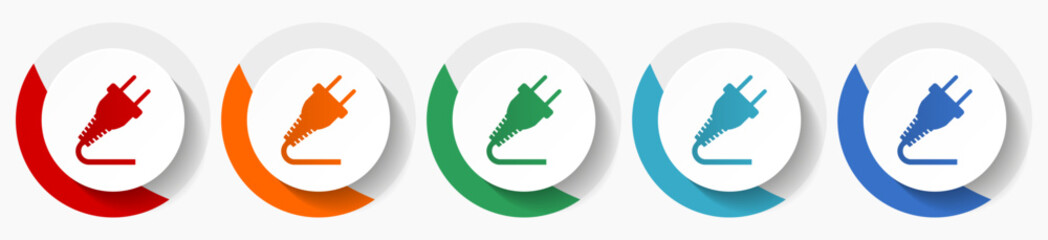 Leinwandbilder - Electricity, plug vector icon set, flat icons for logo design, webdesign and mobile applications, colorful round buttons