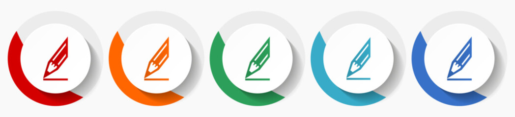 Aufkleber - Pencil vector icon set, flat icons for logo design, webdesign and mobile applications, colorful round buttons