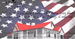 Image of text over house and flag of usa