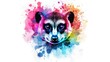   A tight shot of a raccoon's face adorned with vibrant paint splatters