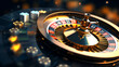 Casino roulette wheel in motion, Banner colorful and bokeh background concept of the game 