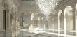 Opulent chandelier hangs above pristine marble, creating a mesmerizing ambiance.