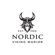 Man With Beard and Helmet Ancient Norse Nordic Warrior Knight Viking Logo Design