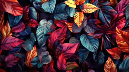 Wall Mural - Colorful Autumn Leaves Seamless Pattern Background