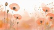 Peach fuzz wallpaper with poppies. Flower meadow, delicate plant motifs