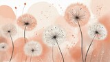 Fototapeta Fototapeta z dmuchawcami na ścianę - Tło, tapeta z kwiatami mniszka lekarskiego w kolorze peach fuzz
