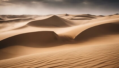 Wall Mural - AI generated illustration of desert dunes on a cloudy day