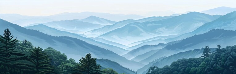 Wall Mural - The mountains are covered in trees and the sky is a beautiful shade of blue
