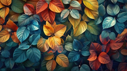 Wall Mural - Colorful Autumn Leaves Seamless Pattern Background