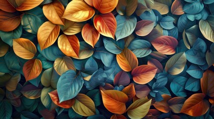 Wall Mural - Colorful Autumn Leaves Seamless Pattern Background