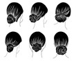 Set of silhouettes of women's hairstyles with a smooth tight bun, stylish styling for medium and long hair