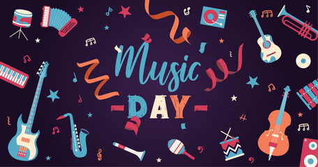 music day - banner - celebrating the joy of music on world music day - editable vector illustrations