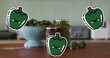 Image of vegetables icons over vegetables in jars