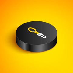 Canvas Print - Isometric line Teaspoon icon isolated on yellow background. Cooking utensil. Cutlery sign. Black circle button. Vector