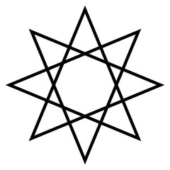 Wall Mural - octagram shape symbol, black and white vector line art illustration of eight-pointed star polygon