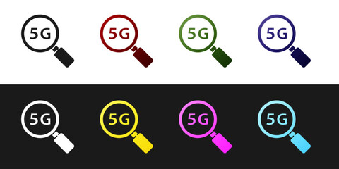 Sticker - Set Search 5G new wireless internet wifi connection icon isolated on black and white background. Global network high speed connection data rate technology. Vector