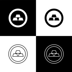 Sticker - Set Gold bars icon isolated on black and white background. Banking business concept. Vector