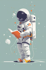 illustration of astronaut in suit reading book