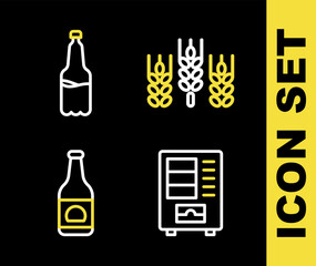 Poster - Set line Wheat, Vending machine, Beer bottle and Plastic beer icon. Vector