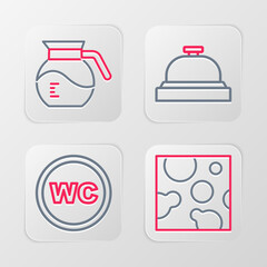 Wall Mural - Set line Cheese, Toilet, Hotel service bell and Coffee pot icon. Vector