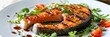 © artemstepanov - Grilled Salmon Steak, Barbecue Red Trout Fish fillet with BBQ Vegetables, Fresh Greens and Spices