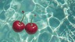 Serene Poolside Scene - Floating Cherries Symbolizing Relaxation and Summer Vibes