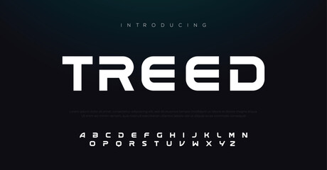 Wall Mural - Treed Modern abstract digital alphabet font. Minimal technology typography, Creative urban sport fashion futuristic font and with numbers. vector illustration