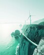 Majestic Coastal Wind Farm at Sunrise - Harnessing Renewable Energy by the Sea