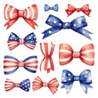 set of watercolor vector USA bows on Isolated transparent background png. generated with AI