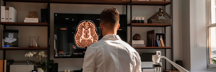 Aufkleber - Young Male Neuroscientist Analyzing Brain Scans in Modern Research Laboratory