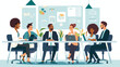 © Jane - Diverse business team collaborating in office meeting, working together on project, sharing ideas and brainstorming solutions, flat vector illustration of teamwork and cooperation concept with group o