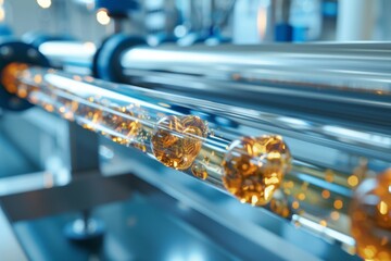 Leinwandbilder - Precision Machinery in Action: Automated Industrial Production Line Processing Clear Objects