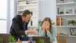 © Krakenimages.com - Two angry business workers engulfed in a furious argument at the office, professional partners speaking, disagreement erupting on job, nerves burning in room