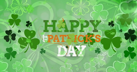 Poster - Image of st patrick's day text and shamrock on green background